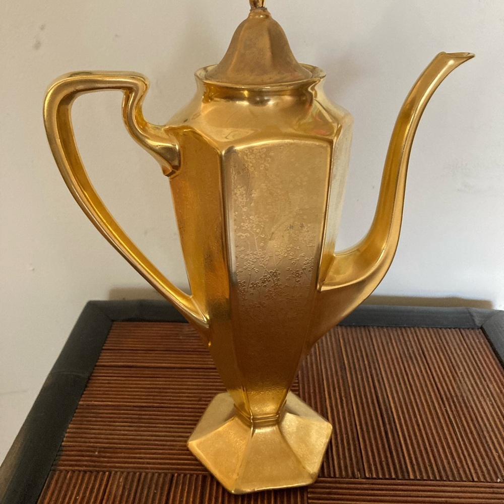Limoges Pickard Cornflower etched gold teapot + lid